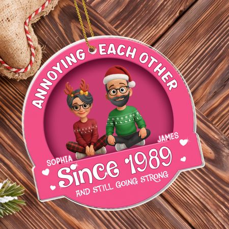 Annoying Each Other, Couple With Christmas Attire - Personalized Custom Acrylic Ornament, Christmas Gift - CPL677_ACO